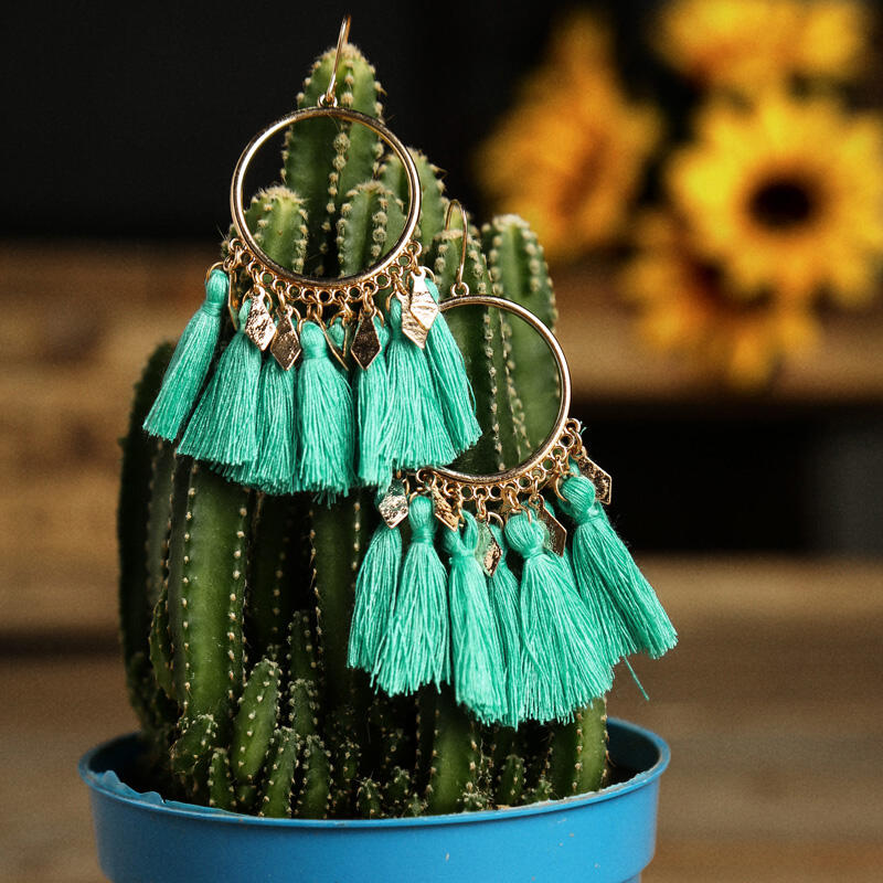 

Earrings Tassel Splicing Earrings - Cyan. Size