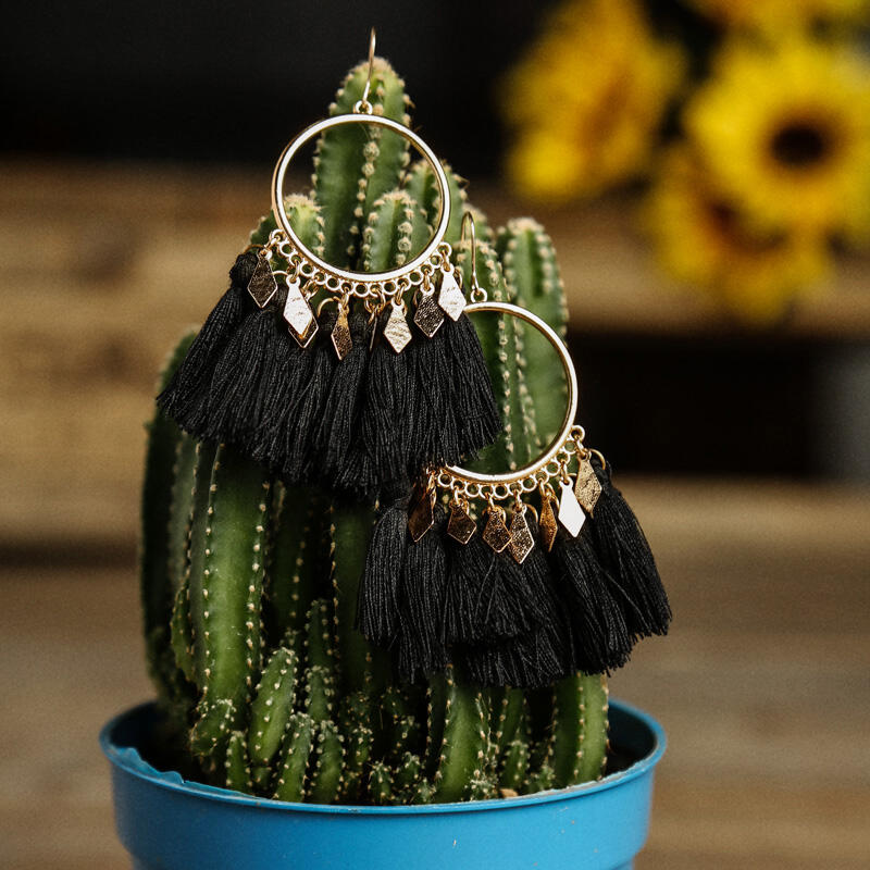

Earrings Tassel Splicing Earrings - Black. Size