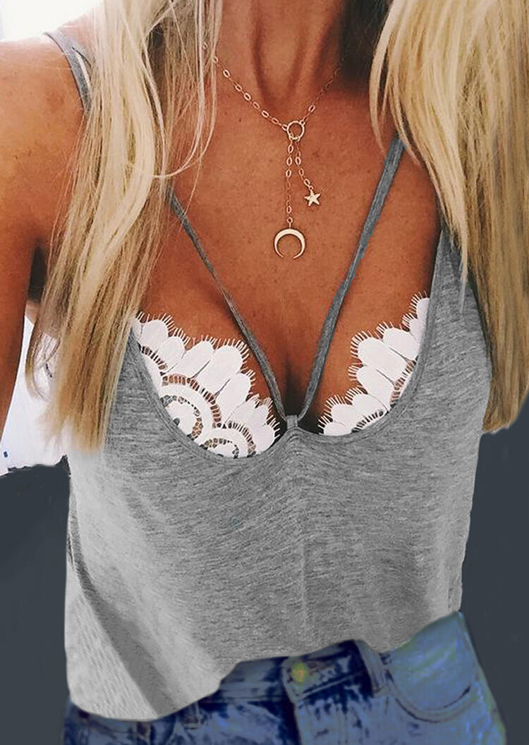 

Tank Tops Lace Splicing Camisole without Necklace - Gray. Size