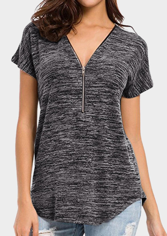 

Blouses Zipper V Neck Plain Blouse - Gray. Size