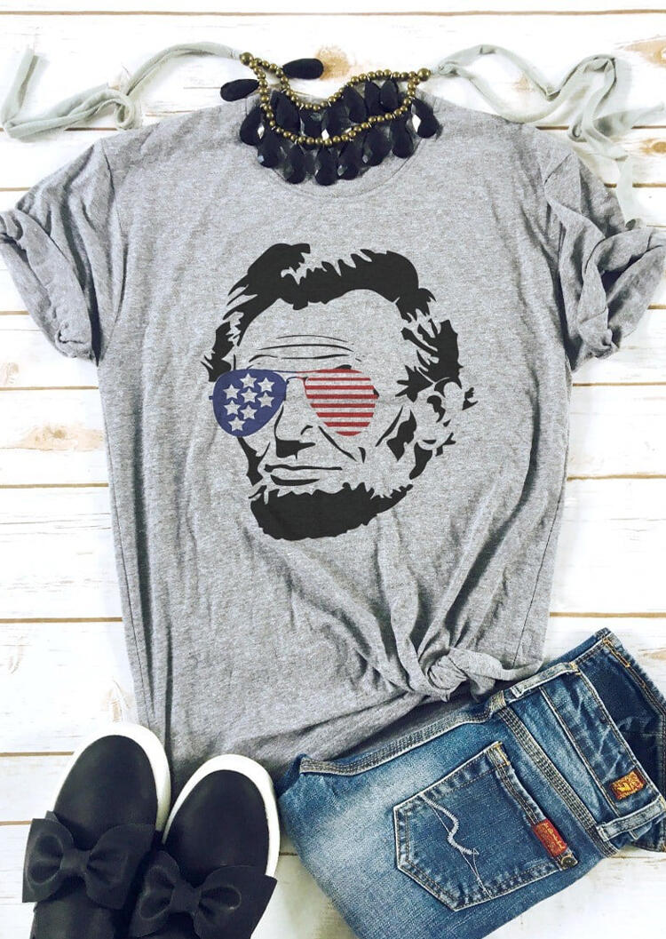 

Tees T-shirts American Flag Glasses Lincoln T-Shirt Tee - Gray. Size