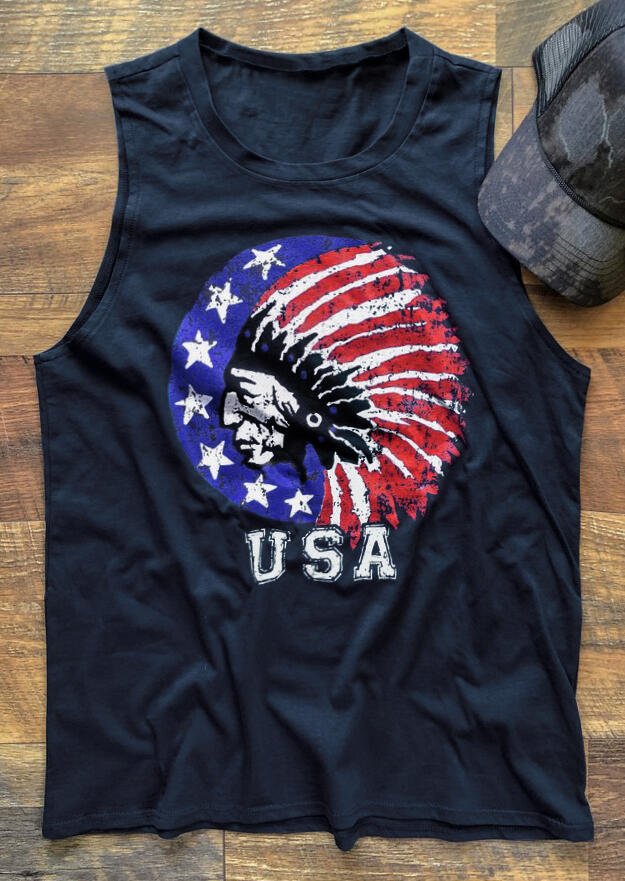 

USA American Flag Indian Tank - Navy Blue, 449257