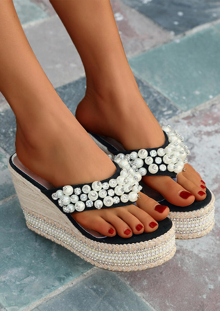 

Summer Bead Wedge Flip Flops - Black, 449172