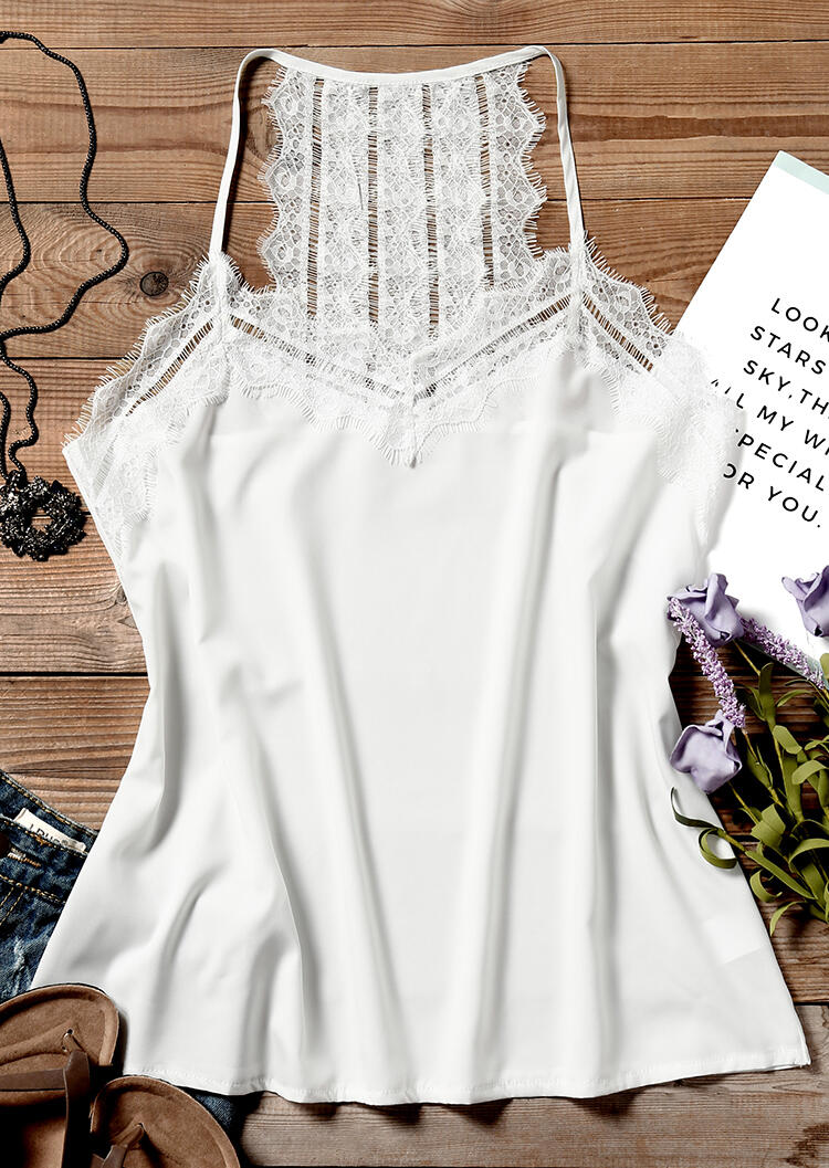 

Tank Tops Solid Lace Splicing Camisole - White. Size