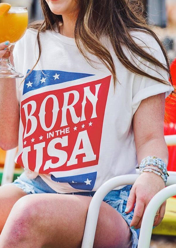 

Tees T-shirts American Flag Born In The USA T-Shirt Tee - White. Size: ,XL