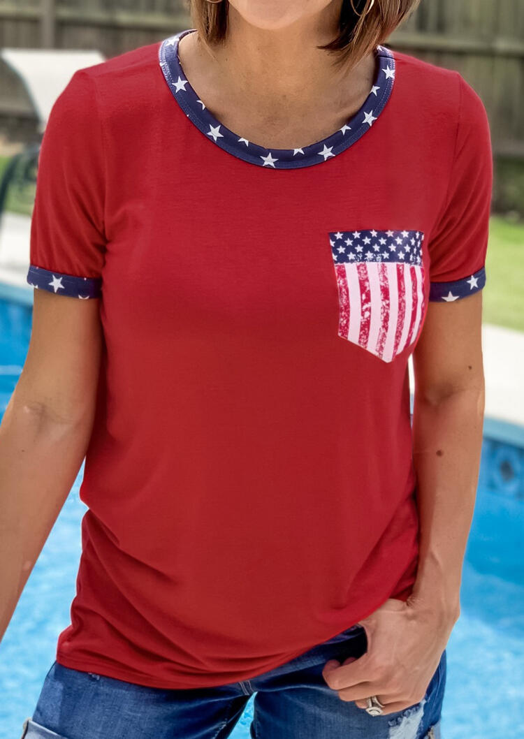 

Tees T-shirts American Flag O-Neck T-Shirt Tee - Red. Size