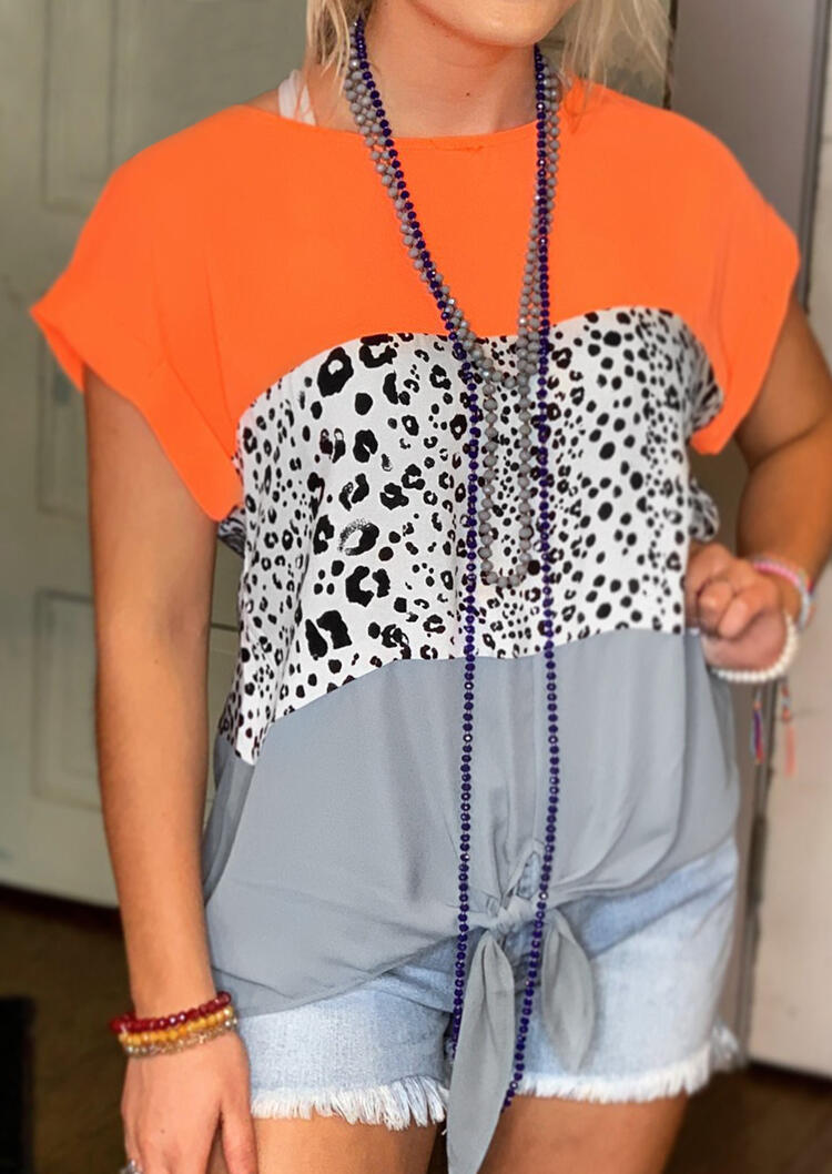

Blouses Leopard Printed Color Block Blouse without Necklace - Multicolor. Size