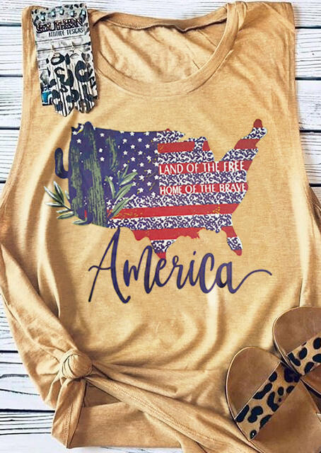 

Tank Tops American Map Land Of The Free Tank in Yellow. Size: M