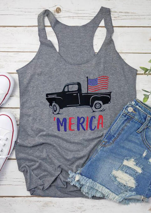 

Tank Tops 'Merica Car American Flag Tank - Gray. Size: ,XL