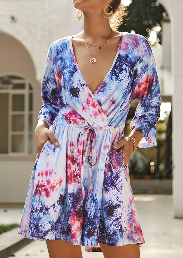 

Tie Dye Drawstring Pocket Romper without Necklace - Multicolor, 448742