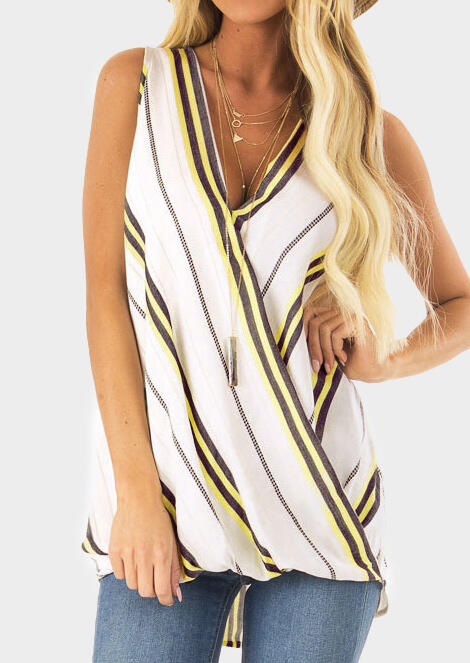 

Tank Tops Striped Splicing Ruffled Tank without Necklace - White. Size: ,XL