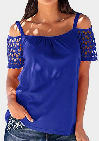 

Solid Lace Splicing Cold Shoulder Blouse - Royal Blue, 449330