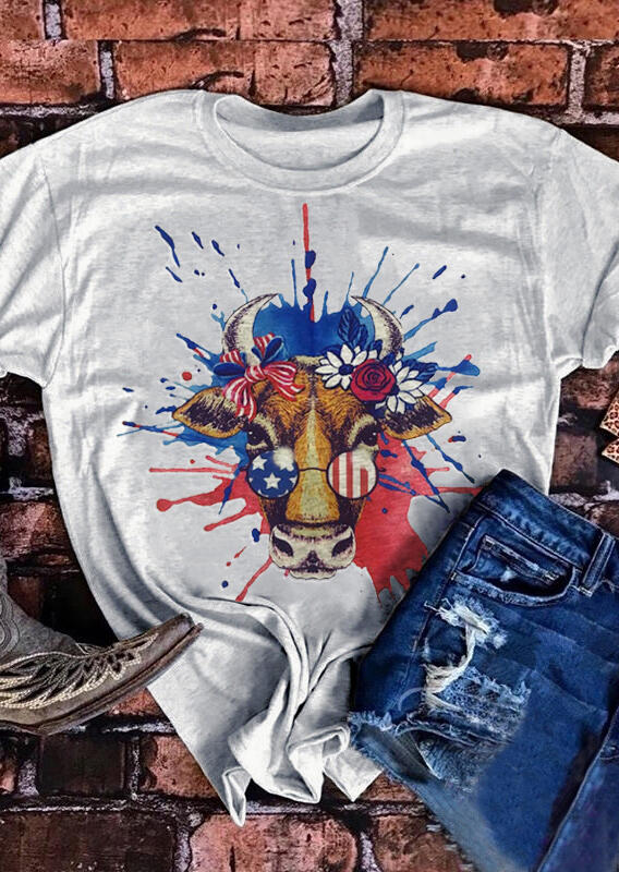 

Tees T-shirts American Flag Bull's Head T-Shirt Tee - Gray. Size