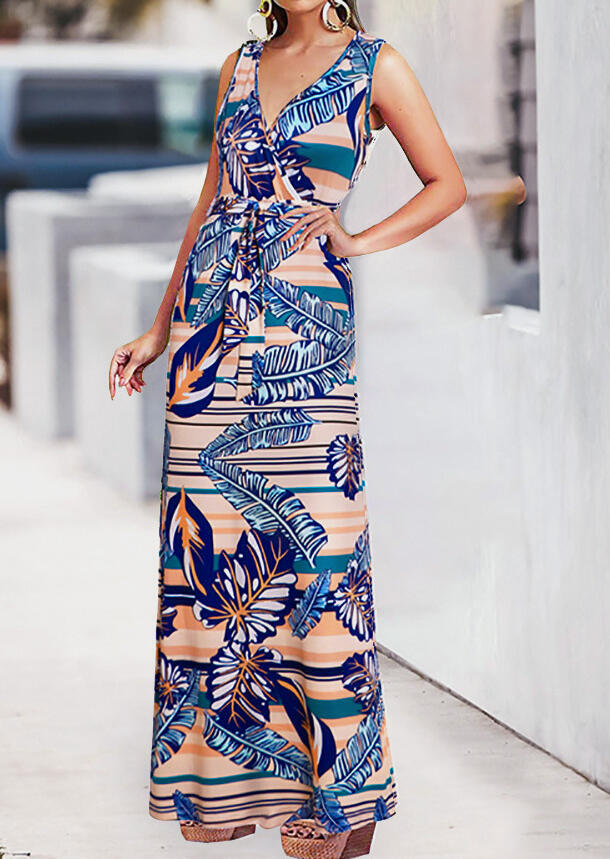 

Maxi Dresses Leaf Tie V-Neck Sleeveless Maxi Dress - Orange. Size