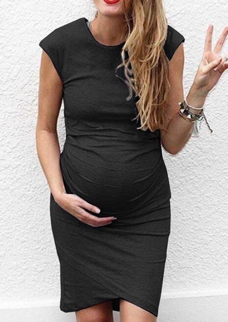 

Solid Irregular Maternity Casual Dress - Black, 449259