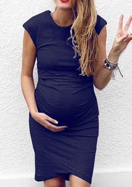 

Solid Irregular Maternity Casual Dress - Navy Blue, 449262
