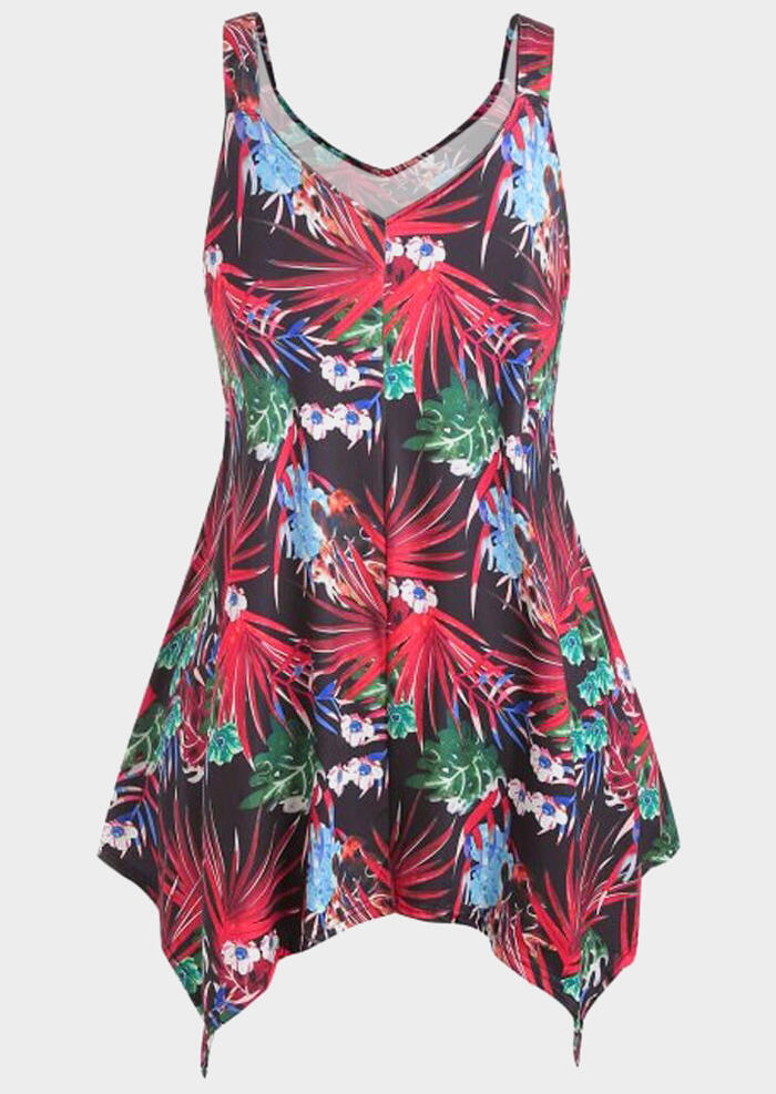 

Floral Irregular V-Neck Tank - Red, 449530