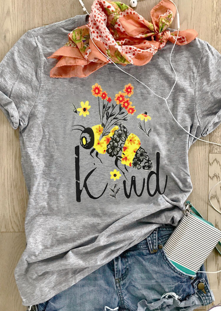

Bee Kind O-Neck T-Shirt Tee - Gray, 449575