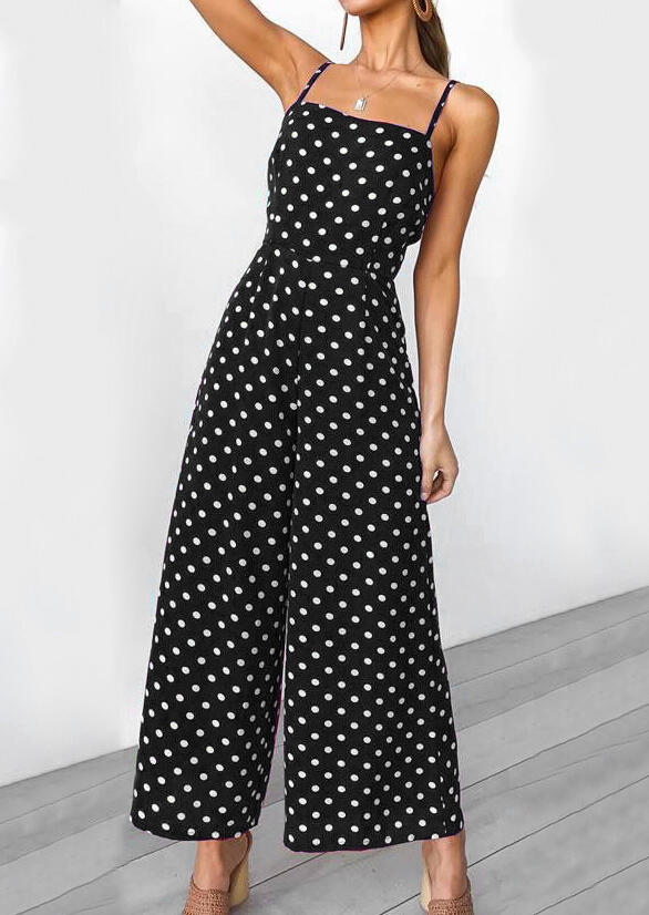 

Polka Dot Spaghetti Strap Jumpsuit without Necklace - Black, 449669
