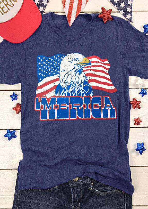 American Flag Eagle Merica T-Shirt Tee – Blue
