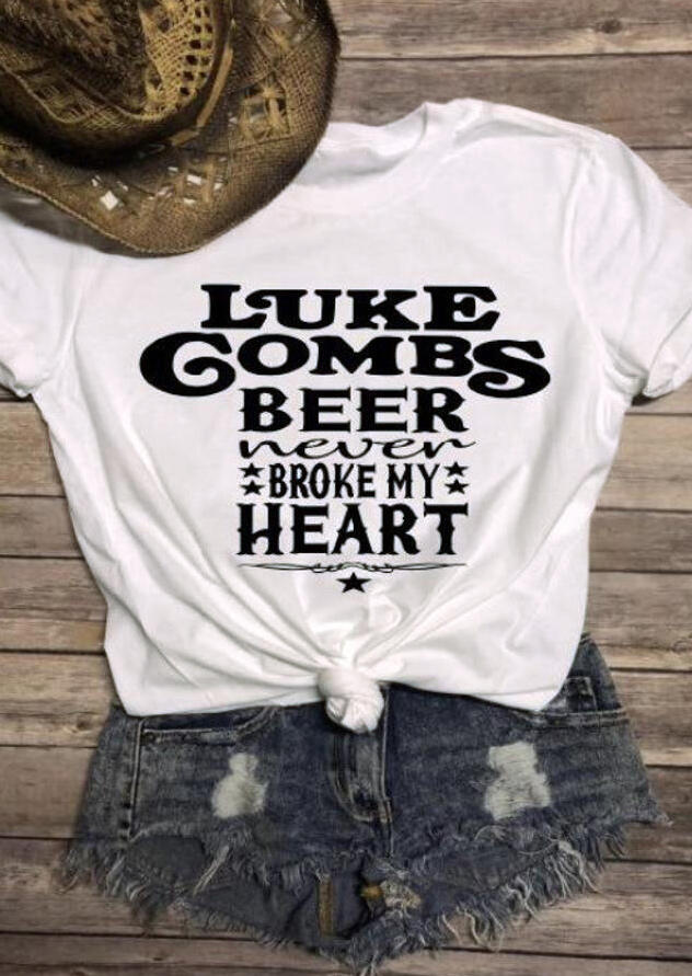 

Luke Combs Beer Never Broke My Heart T-Shirt Tee - White, 449881