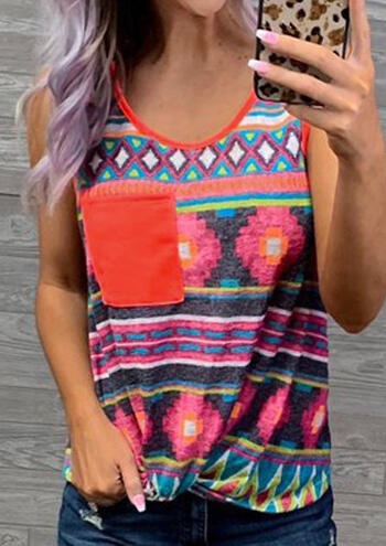 

Tank Tops Aztec Geometric Printed Pocket O-Neck Tank - Multicolor. Size: M,,XL