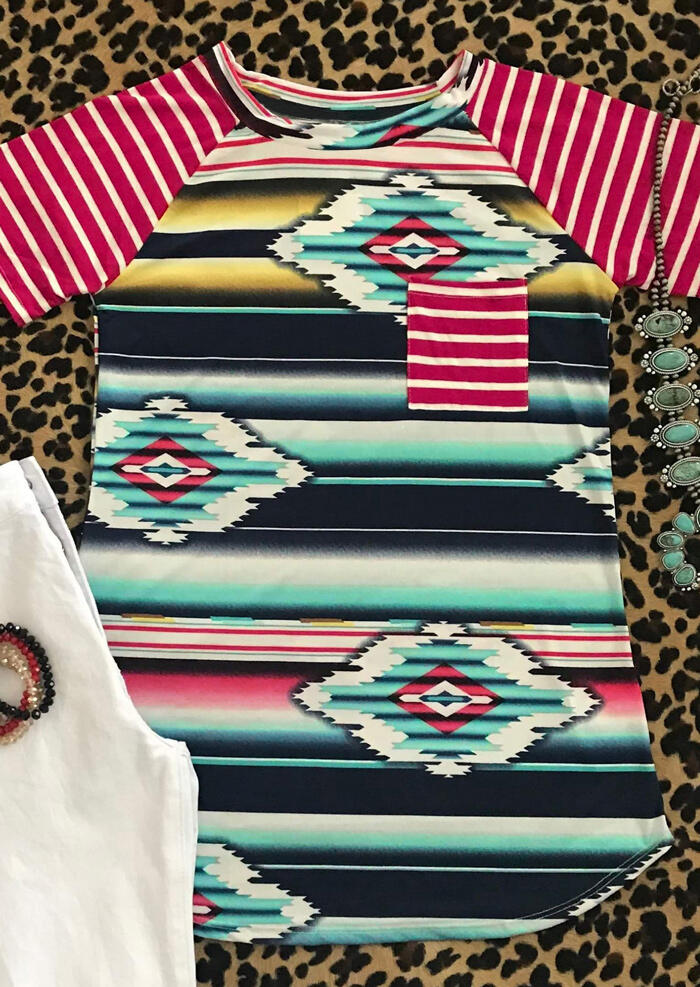

Tees T-shirts Striped Printed Pocket T-Shirt Tee - Multicolor. Size