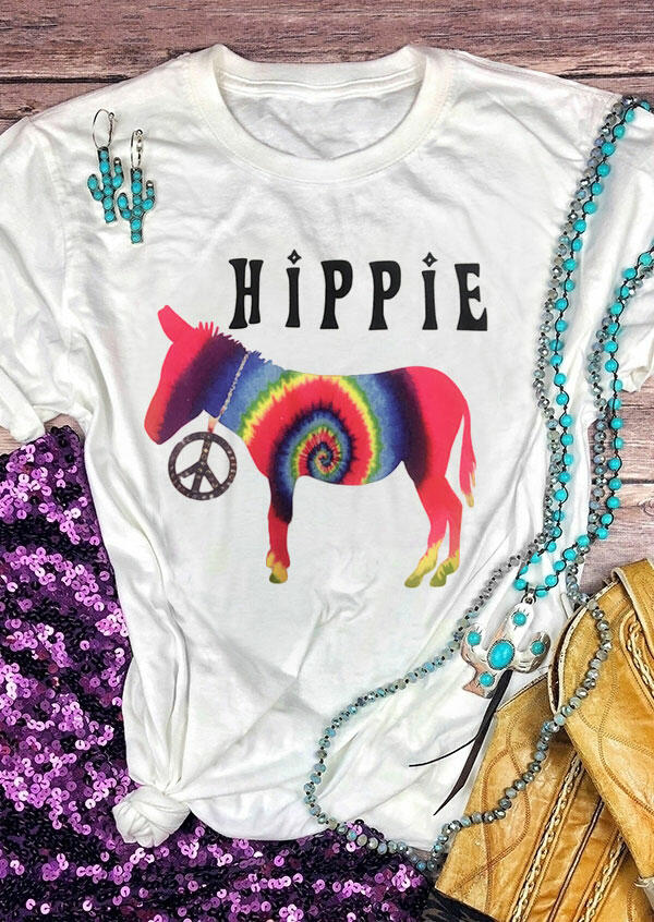 

Tie Dye Hippie Rainbow Donkey T-Shirt Tee - White, 450147