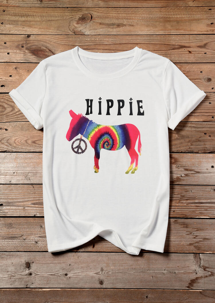 

Tees T-shirts Tie Dye Hippie Rainbow Donkey T-Shirt Tee - White. Size