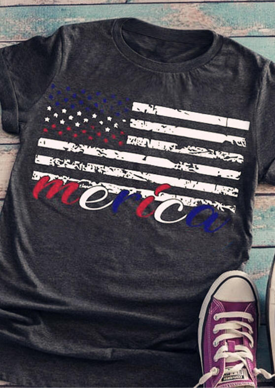 

American Flag O-Neck T-Shirt Tee - Dark Grey, 450354