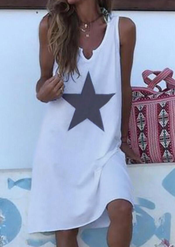 

Casual Dresses Star Sleeveless Casual Dress without Necklace - White. Size: S,M