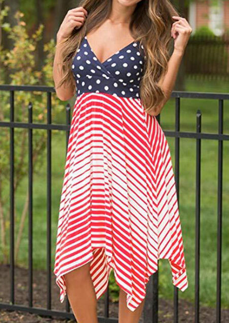 

Casual Dresses American Flag Asymmetric Sleeveless Casual Dress - Red. Size