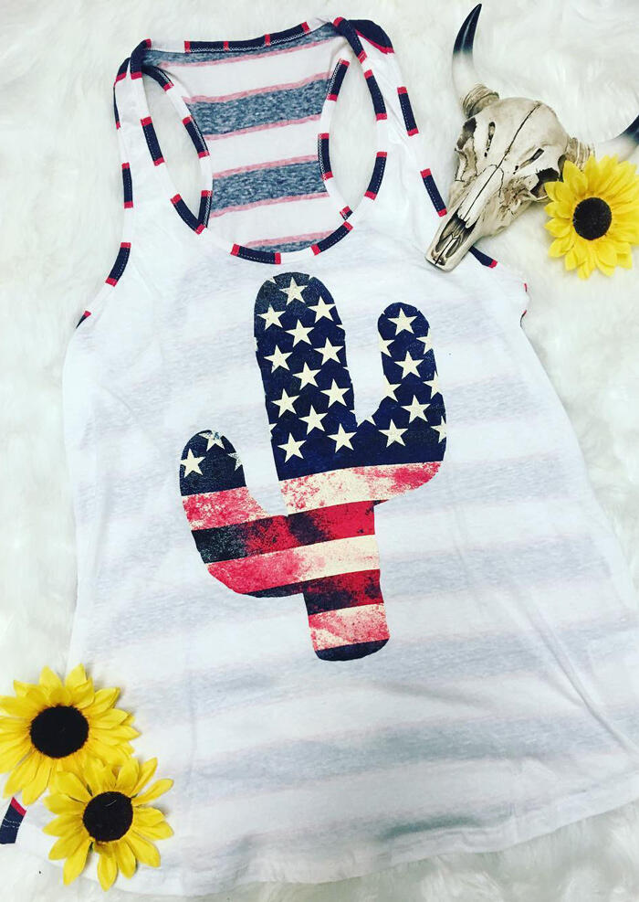 

Tees T-shirts American Flag Cactus Tank - White. Size: S,M