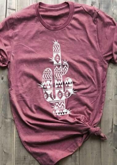 

Tees T-shirts Cactus Aztec Geometric Printed T-Shirt Tee in Cameo Brown. Size