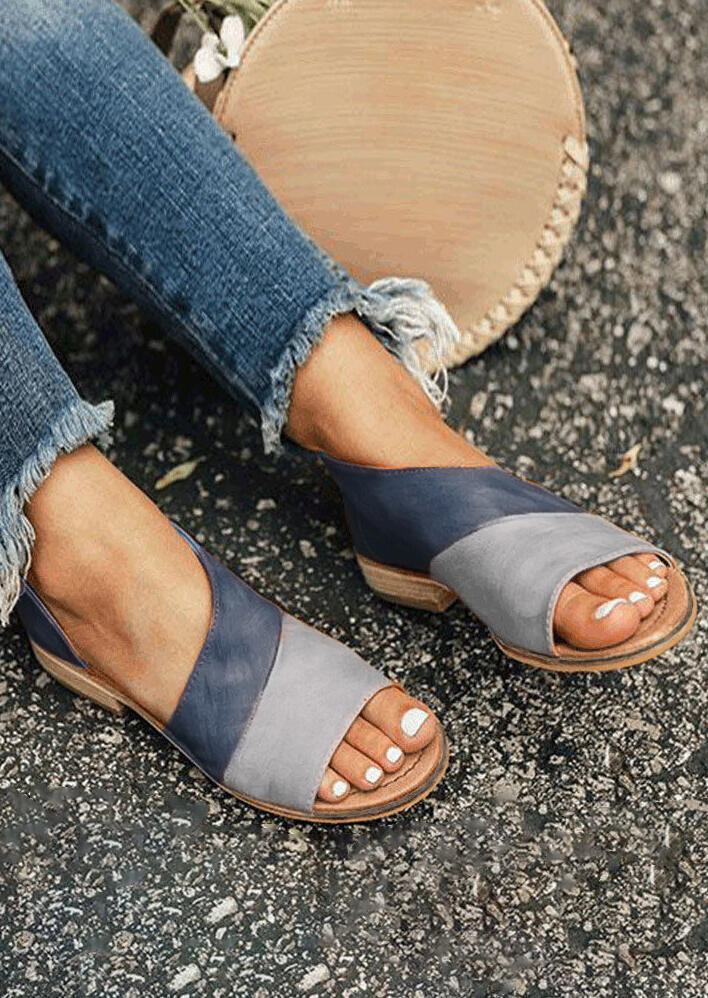 

Sandals Color Block Peep Toe Flat Sandals - Deep Blue. Size: ,40