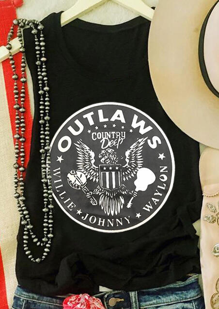 

Tank Tops Country Deep Outlaws Willie Johnny Waylon Eagle Tank -Black. Size
