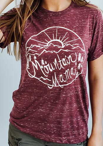 

Tees T-shirts Mountain Mama O-Neck T-Shirt Tee - Burgundy. Size