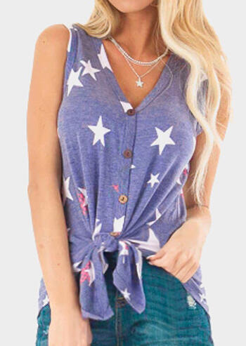 

Tank Tops Star Button Tie Tank without Necklace - Light Blue. Size, Lightblue