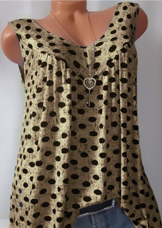 

Polka Dot Ruffled Tank without Necklace - Khaki, 450518