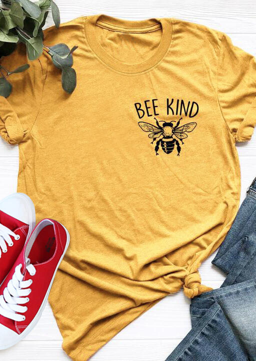 

Bee Kind O-Neck T-Shirt Tee - Yellow, 450568