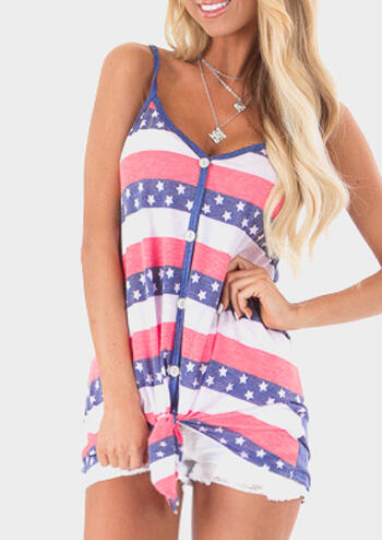 

Tank Tops American Flag Striped Star Button Tie Camisole without Necklace - Multicolor. Size