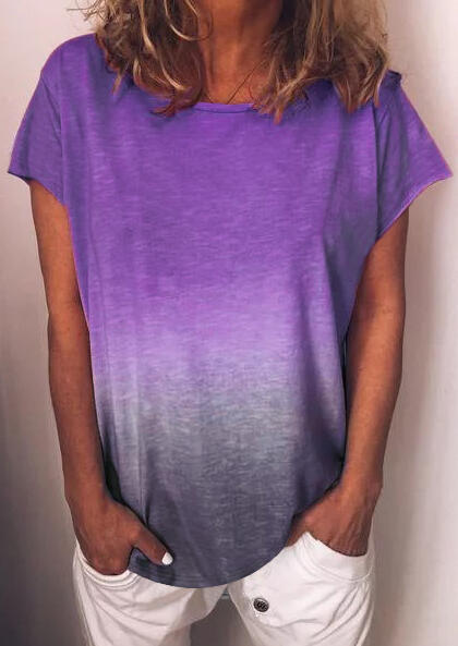 

Gradient Color O-Neck Blouse - Purple, 450545