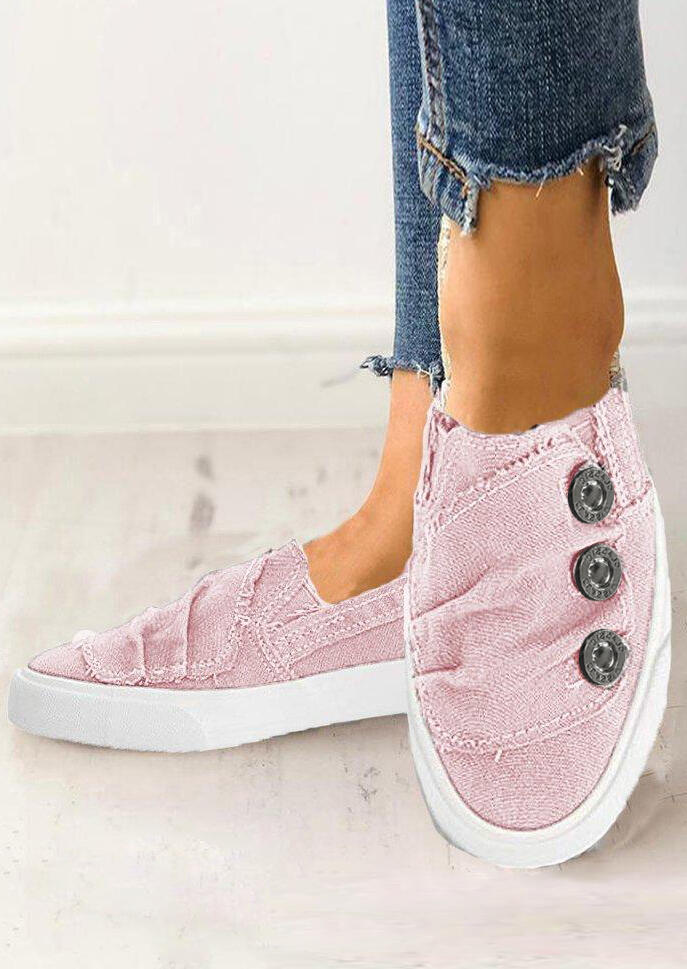

Sneakers Solid Ruffled Button Flat Sneakers - Pink. Size