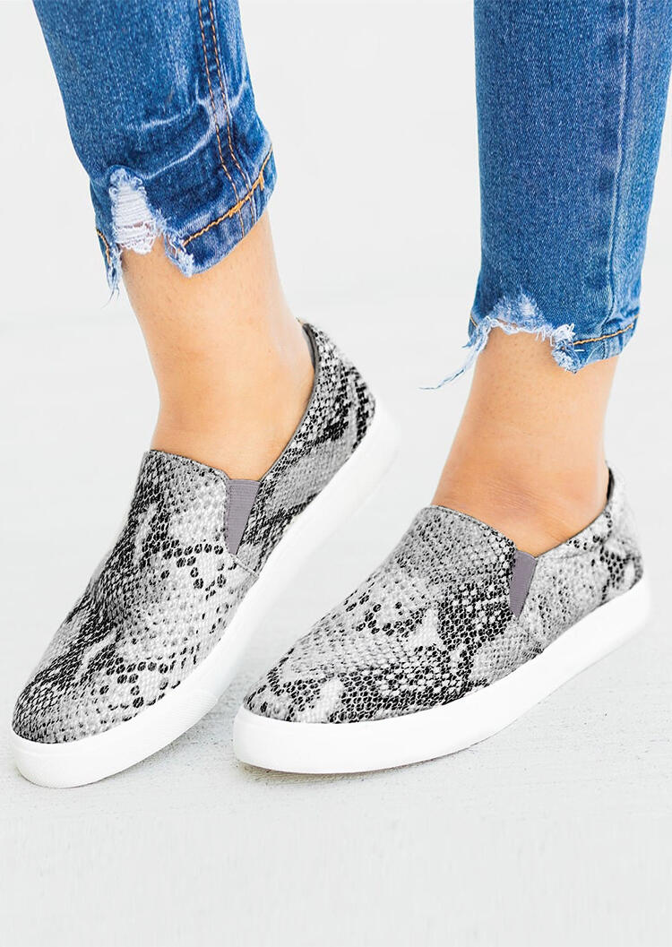 

Snake Skin Printed Round Toe Sneakers - Multicolor, 450613, Multi