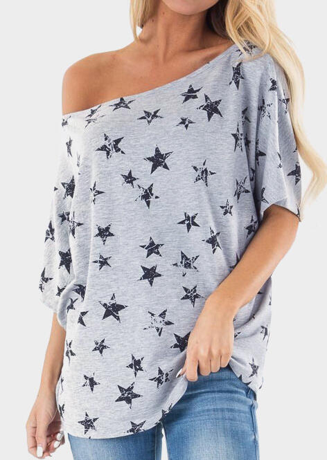

Star Off Shoulder Blouse - Gray, 450625