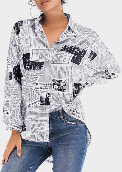 

Shirts Letter Printed Newspaper Shirt - Black. Size
