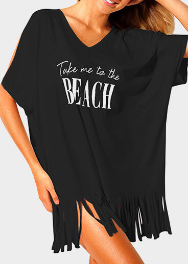 

Mini Dresses Take Me To The Beach Tassel Cold Shoulder Mini Dress - Black. Size