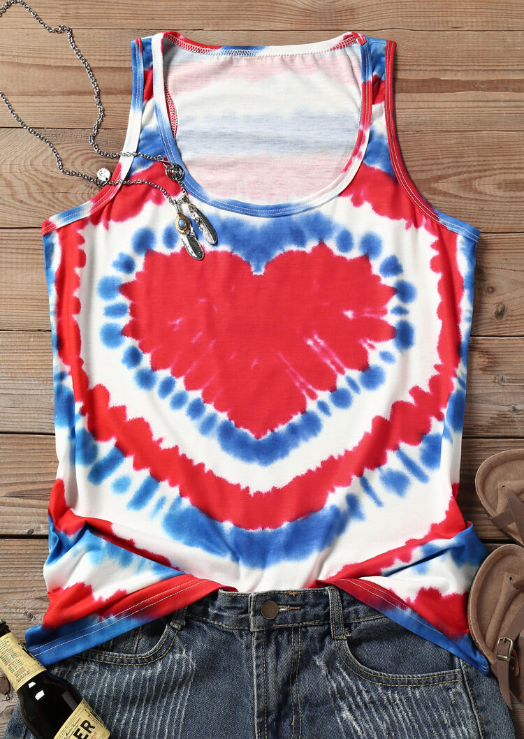 

Tank Tops Heart Tie Dye O-Neck Tank - Multicolor. Size