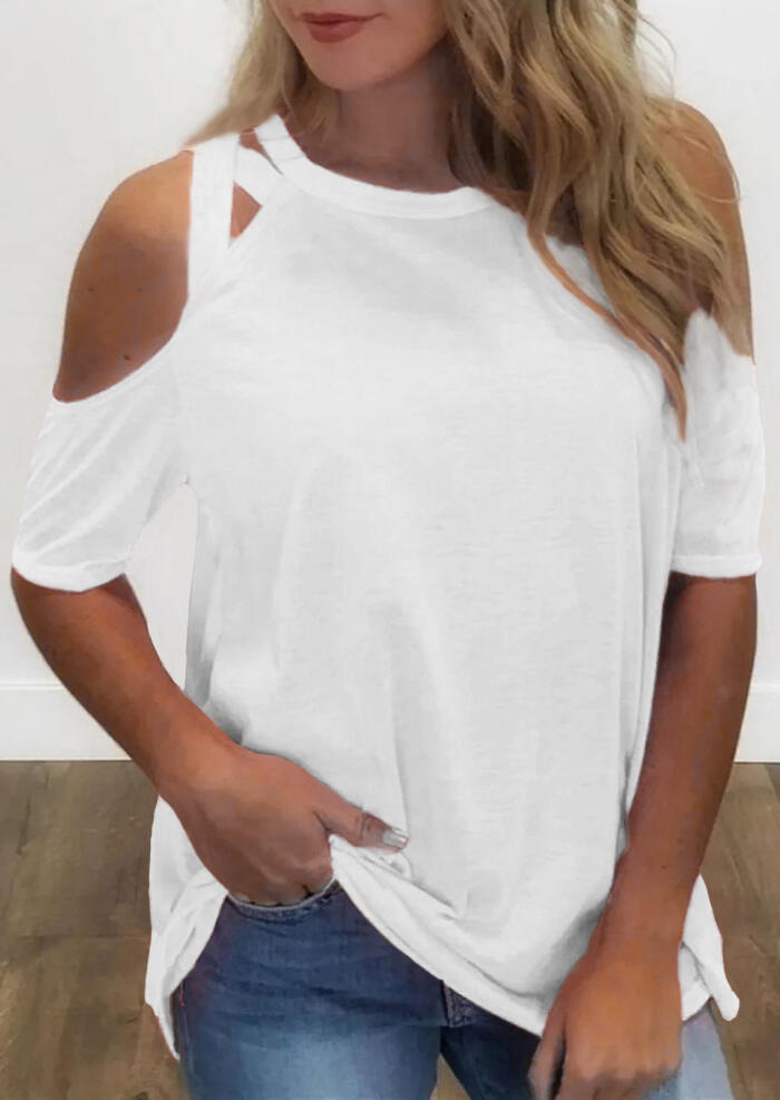 

Solid Criss-Cross Cold Shoulder Blouse - White, 450696