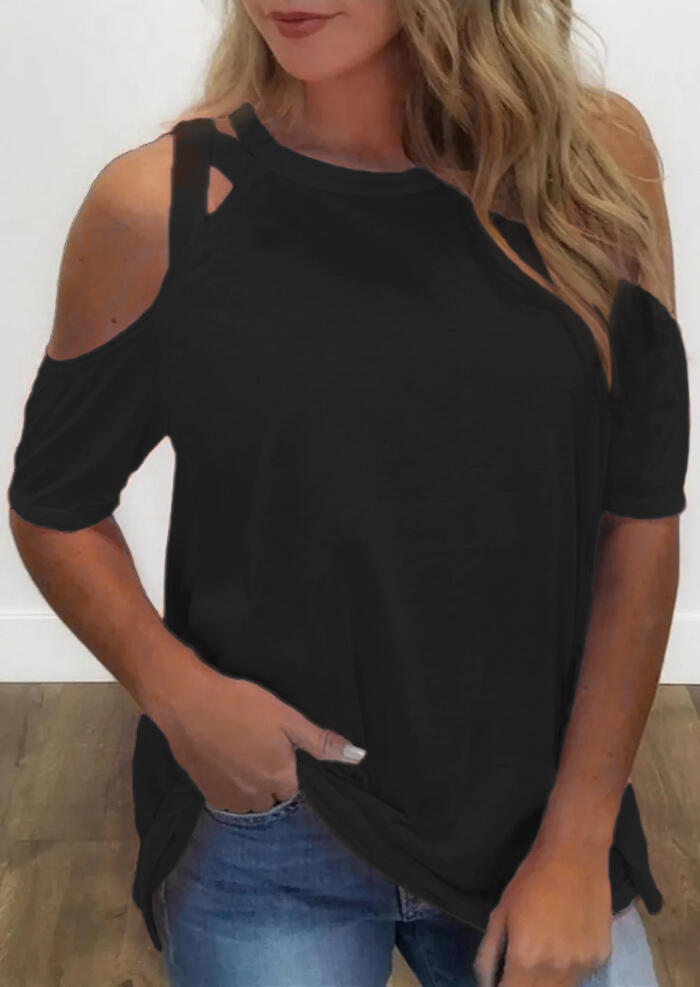

Blouses Criss-Cross Cold Shoulder Blouse in Black. Size